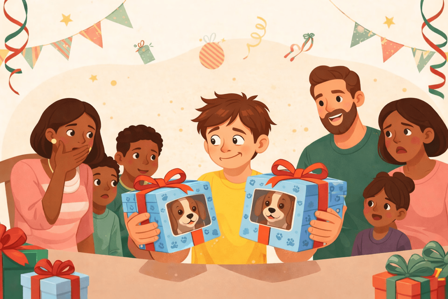 Happy family sharing gifts and wishlists together